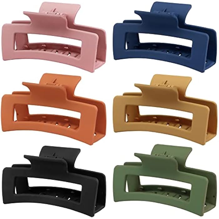 Auseibeely 6 Pack Medium Claw Clips, Hair Claw Clips for Women Girls, 3.5 Square Non-slip Hair Clips, Rectangle Claw Hair Clips, Matte Hair Claws Hair Styling Accessories Banana Hair Jaw Clip for Thin Hair - Image 1